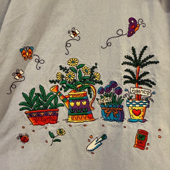 Casey Coleman Tops - Casey Coleman Vintage Blue Cotton Embroidered Garden Shirt Womens Plant LadyM/L